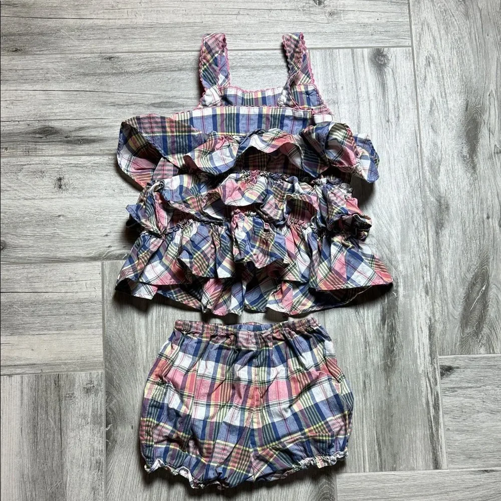 Ralph Lauren Plaid Ruffle Top and Diaper Cover Set